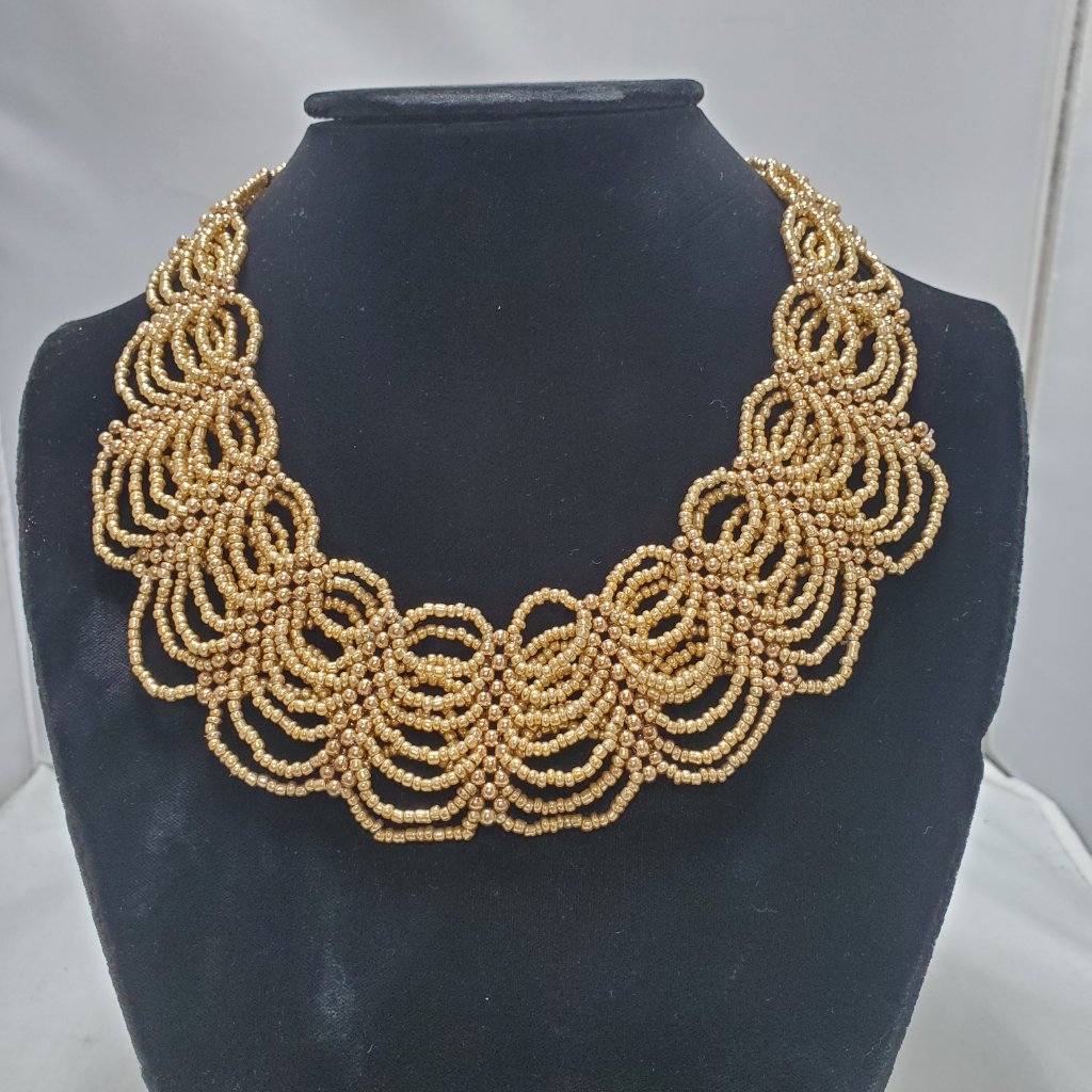Signature Gold Braided Seed Bead Statement Necklace